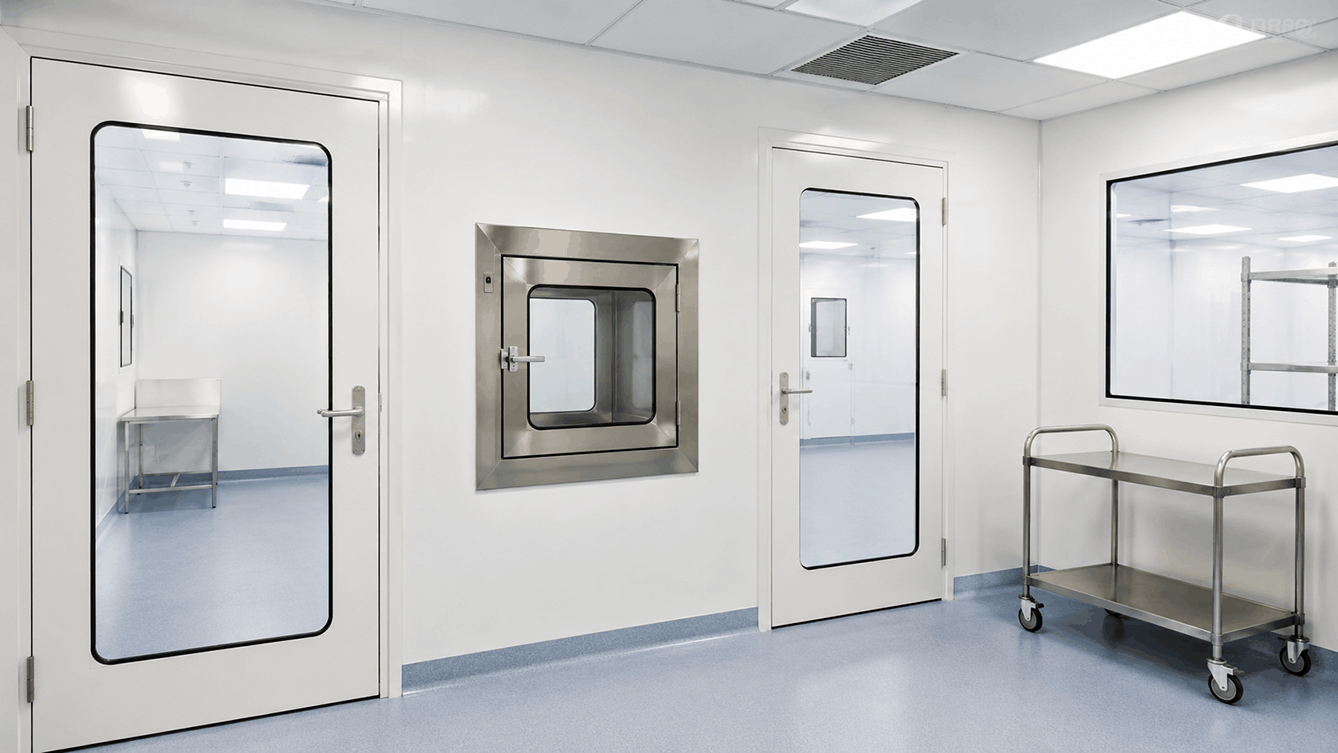 Cleanroom pass box and material transfer area